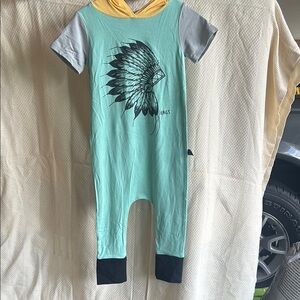Rags to Raches 18-24 months Feather- Mint Green Graphic Jumpsuit w/Yellow Hood
